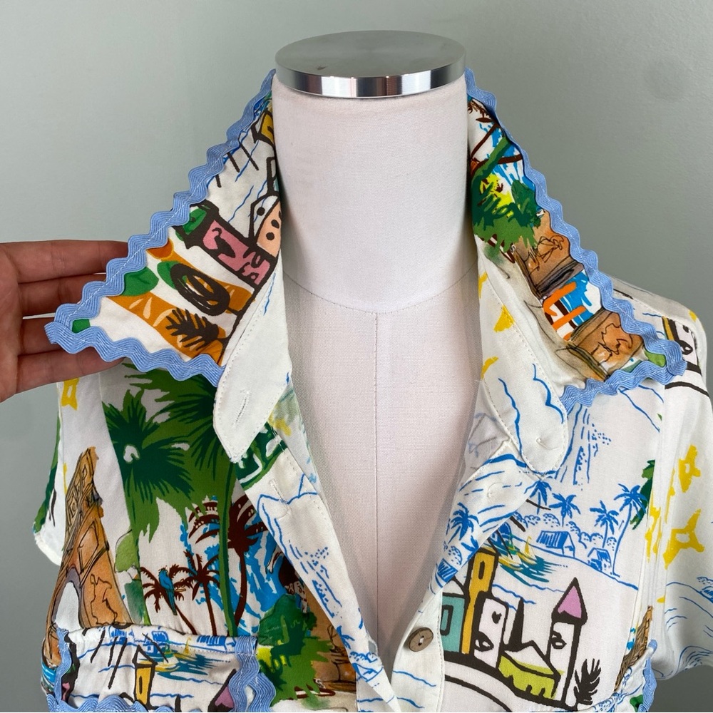 NWT Taelynn Vacay Whimsical Destination Maxi Shirt fit & flare Dress Small - Picture 3 of 11